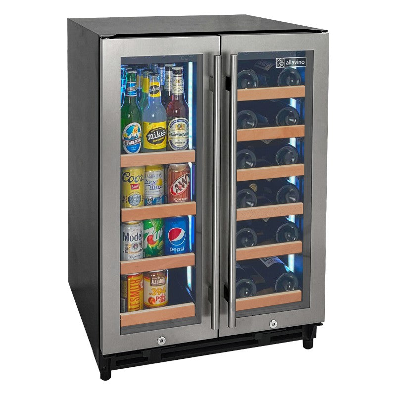 Allavino Wine Refrigerator 24" Dual-Door Stainless Steel Beverage Center VSBCW34FD-2S