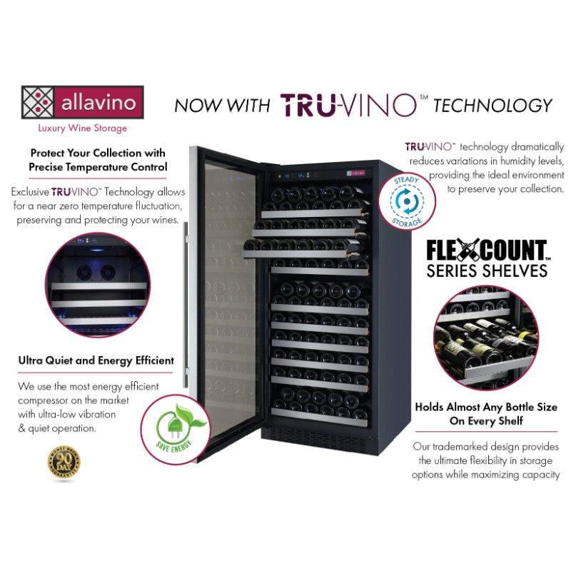 Allavino Wine Refrigerator 24" 128 Bottle Single Zone Tru-Vino – VSWR128-1SL20