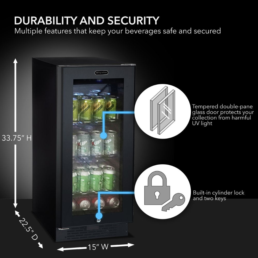 Whynter Beverage Refrigerator 100-Can 3.0 cu. ft. Black Glass BBR-801BG