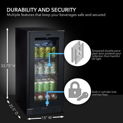 Whynter Beverage Refrigerator 100-Can 3.0 cu. ft. Black Glass BBR-801BG