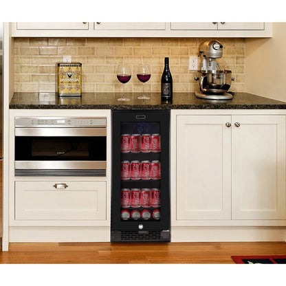 Whynter Beverage Refrigerator 100-Can 3.0 cu. ft. Black Glass BBR-801BG
