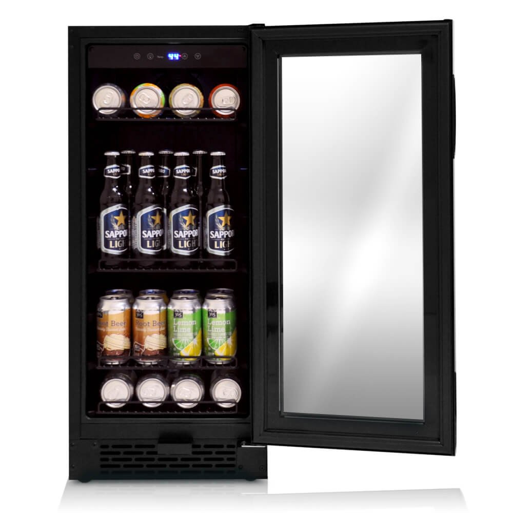Whynter Beverage Refrigerator 100-Can 3.0 cu. ft. Black Glass BBR-801BG