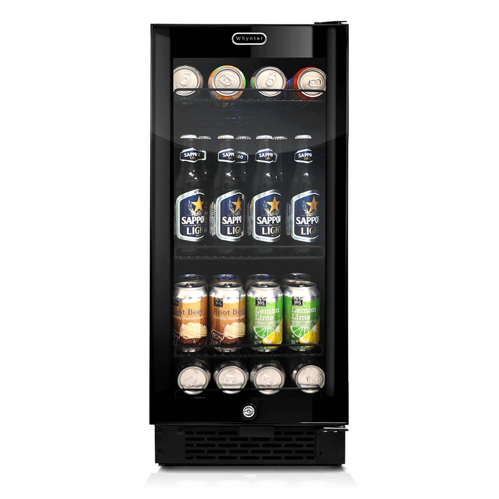 Whynter Beverage Refrigerator 100-Can 3.0 cu. ft. Black Glass BBR-801BG