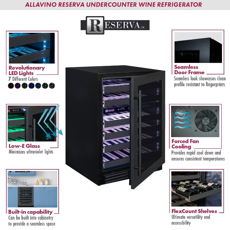 Allavino Reserva Wine Cooler 50 Bottle Dual Zone Black Stainless – BDW5034D-2BSR