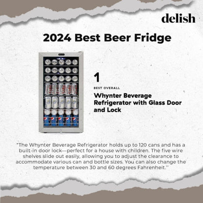 Whynter Beverage Refrigerator 127-Can Freestanding Cooler with Lock BR-128WS