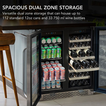 Whynter BWB-3388FDS 30″ Dual Zone Wine & Beverage Cooler 33 Bottles / 112 Cans