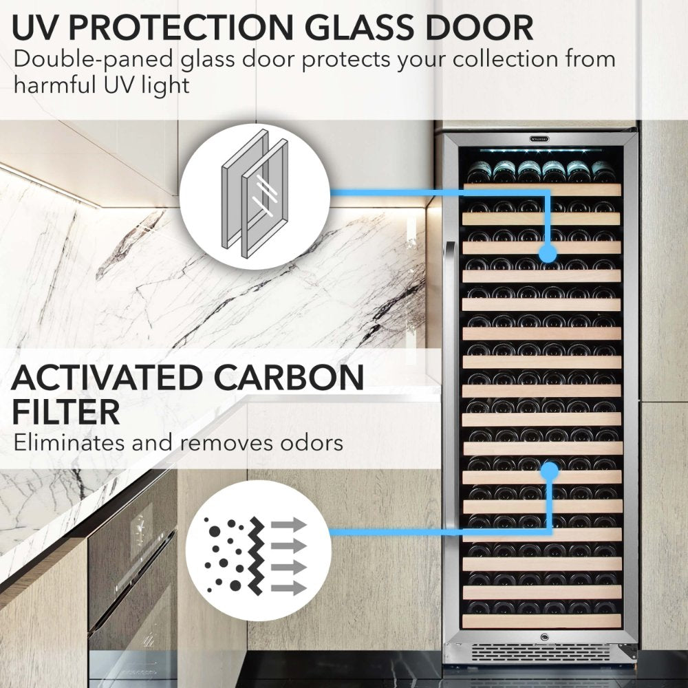 Whynter Wine Refrigerator 166 Bottle Built-In Stainless Steel + Display BWR-1662SD