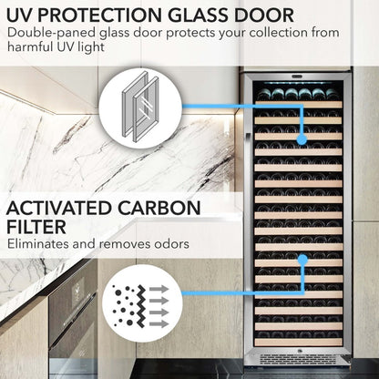 Whynter Wine Refrigerator 166 Bottle Built-In Stainless Steel + Display BWR-1662SD