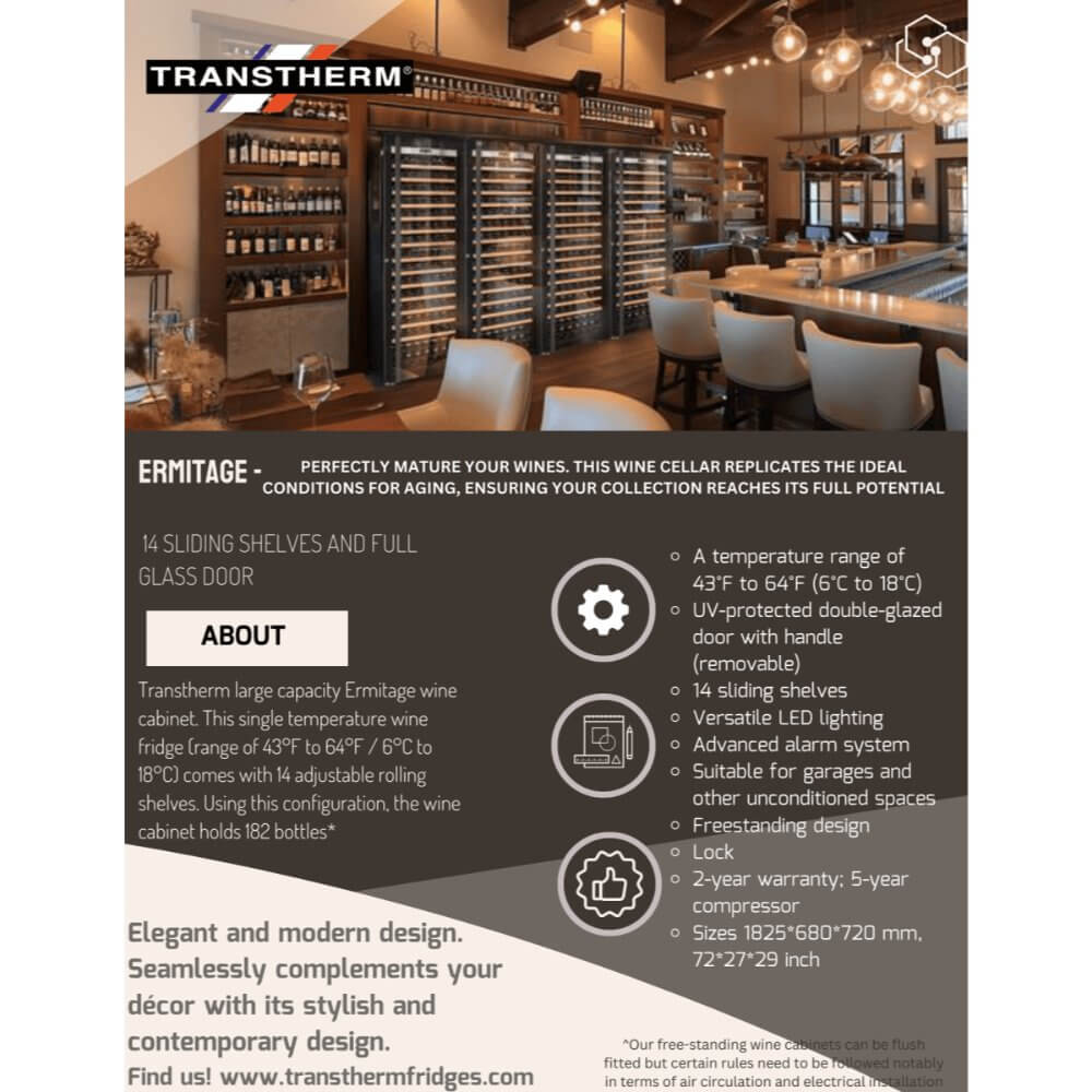 Transtherm Wine Refrigerator 364-Bottle Dual Zone Glass Door ER1TGV3-013-USD