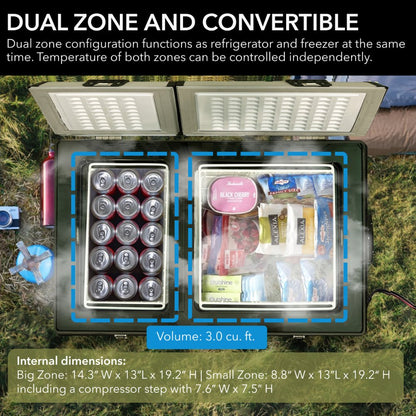 Whynter FM-901DZ 90 Quart Dual Zone Portable Fridge/Freezer w/ Wheels FM-901DZ