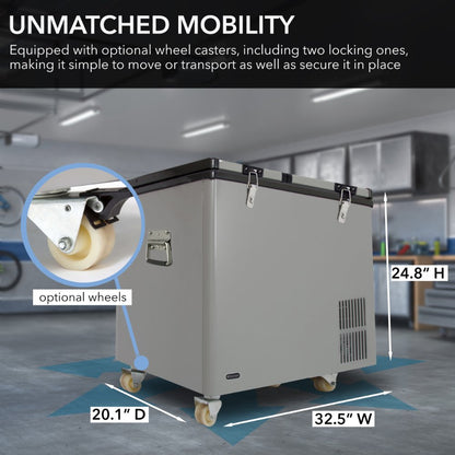 Whynter FM-901DZ 90 Quart Dual Zone Portable Fridge/Freezer w/ Wheels FM-901DZ