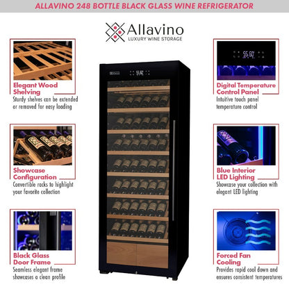 Allavino 248-Bottle Single Zone Wine Refrigerator with Display Shelves KWR248S-1BGL