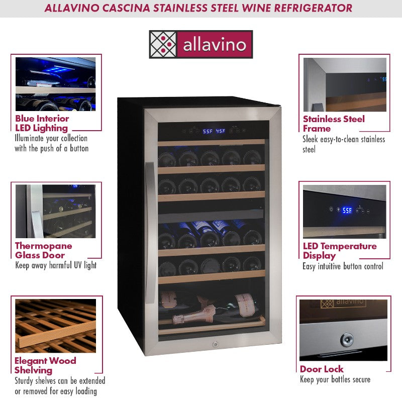 Allavino Wine Cooler 28 Bottle Dual Zone Freestanding Stainless Steel KWR28D-2SR