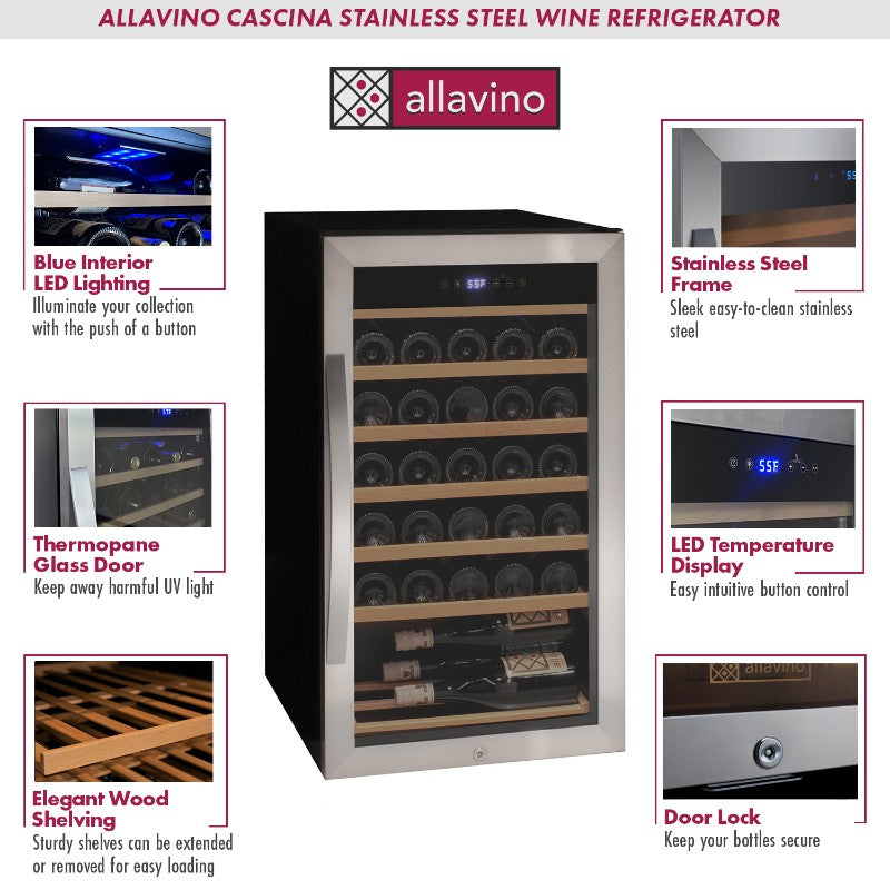 Allavino Cascina Series 33 Bottle Single Zone Freestanding Wine Cooler KWR33S-1SR