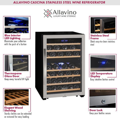 Allavino Cascina 47 Bottle Dual Zone Freestanding Wine Cooler with Stainless Steel Door KWR47D-2SR