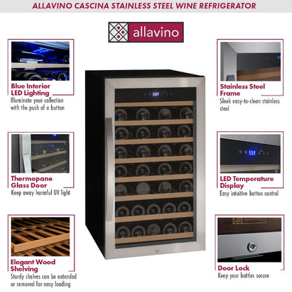 Allavino Wine Cooler 50 Bottle Single Zone Freestanding Stainless Steel KWR50S-1SR