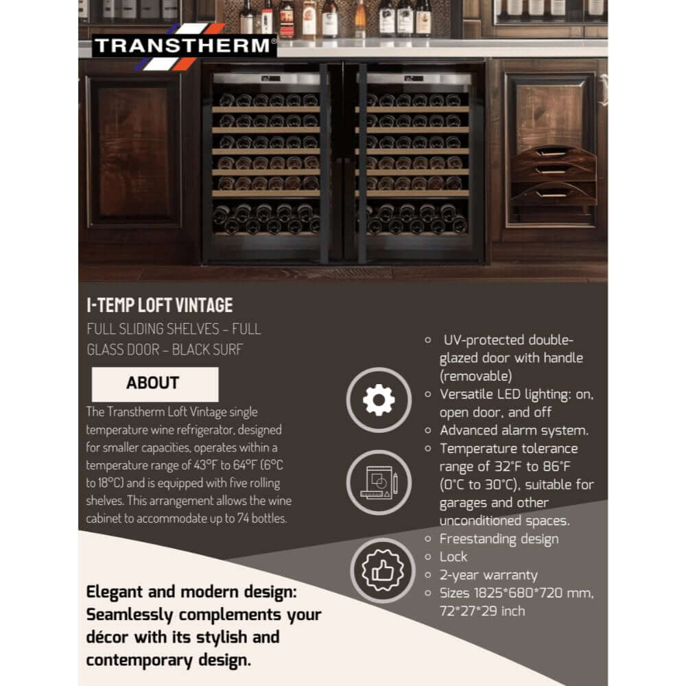 Transtherm Wine Refrigerator 144-Bottle Double Loft Glass Door LOXXPV3-002-USD
