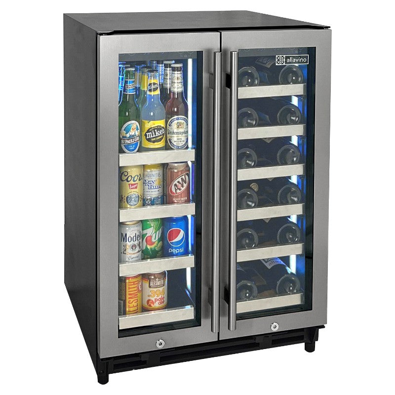 Allavino Wine Refrigerator 24" Dual-Door Stainless Steel Beverage Center VSBCW34FD-2S
