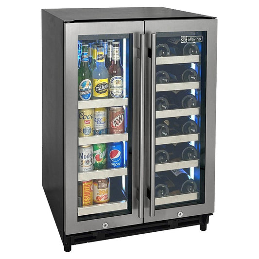 Allavino Wine Refrigerator 24" Dual-Door Stainless Steel Beverage Center VSBCW34FD-2S