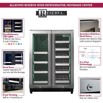 Allavino Wine Refrigerator 24" Dual-Door Stainless Steel Beverage Center VSBCW34FD-2S