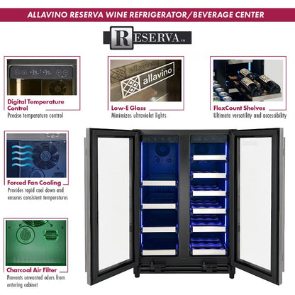 Allavino Wine Refrigerator 24" Dual-Door Stainless Steel Beverage Center VSBCW34FD-2S