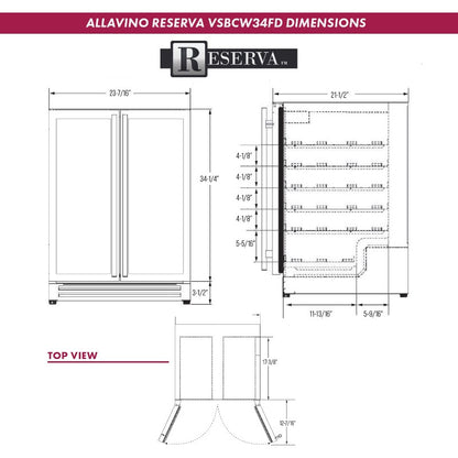 Allavino Wine Refrigerator 24" Dual-Door Stainless Steel Beverage Center VSBCW34FD-2S