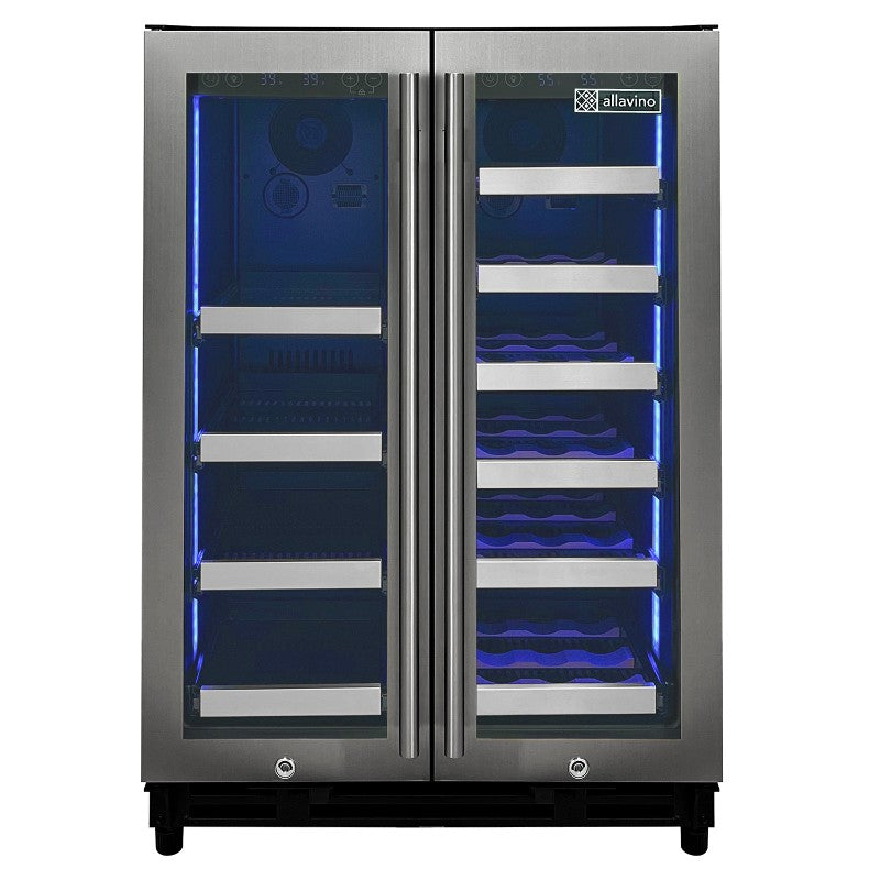 Allavino Wine Refrigerator 24" Dual-Door Stainless Steel Beverage Center VSBCW34FD-2S