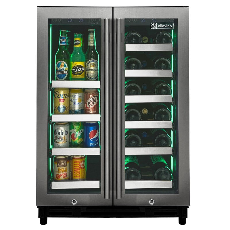 Allavino Wine Refrigerator 24" Dual-Door Stainless Steel Beverage Center VSBCW34FD-2S