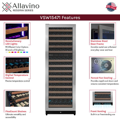 Allavino Reserva Wine Refrigerator 154 Bottle Dual Zone Stainless Steel VSW15471D-2SL
