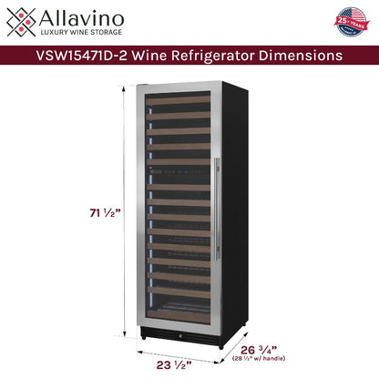 Allavino Reserva Wine Refrigerator 154 Bottle Dual Zone Stainless Steel VSW15471D-2SL