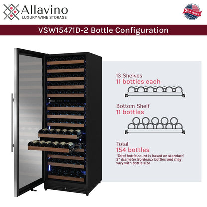 Allavino Reserva Wine Refrigerator 154 Bottle Dual Zone Stainless Steel VSW15471D-2SL