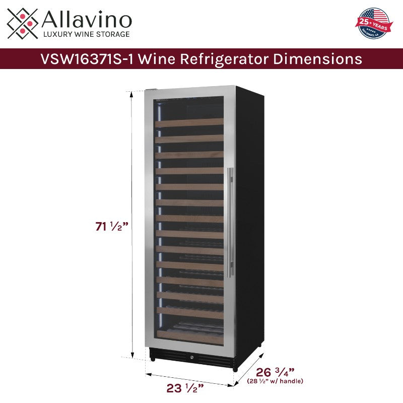 Allavino Reserva Series 163-Bottle Single Zone Wine Refrigerator 71" VSW16371S-1SL
