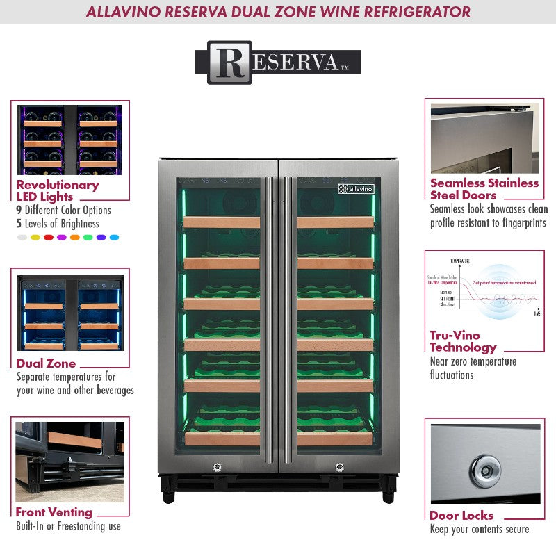 Allavino Reserva 36-Bottle Dual Zone Wine Refrigerator with French Doors VSW3634FD-2S
