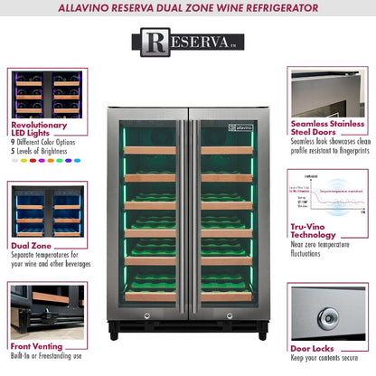 Allavino Reserva 36-Bottle Dual Zone Wine Refrigerator with French Doors VSW3634FD-2S