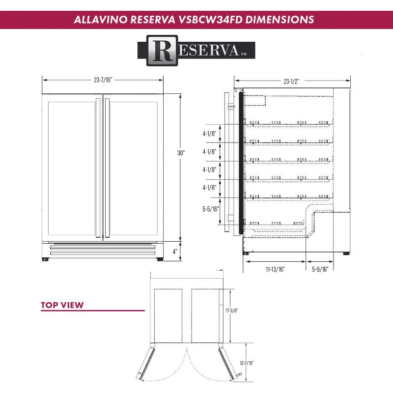 Allavino Reserva 36-Bottle Dual Zone Wine Refrigerator with French Doors VSW3634FD-2S