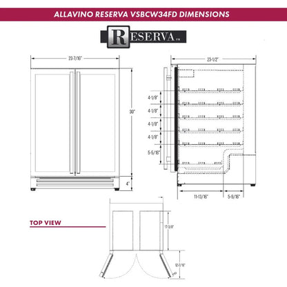 Allavino Reserva 36-Bottle Dual Zone Wine Refrigerator with French Doors VSW3634FD-2S
