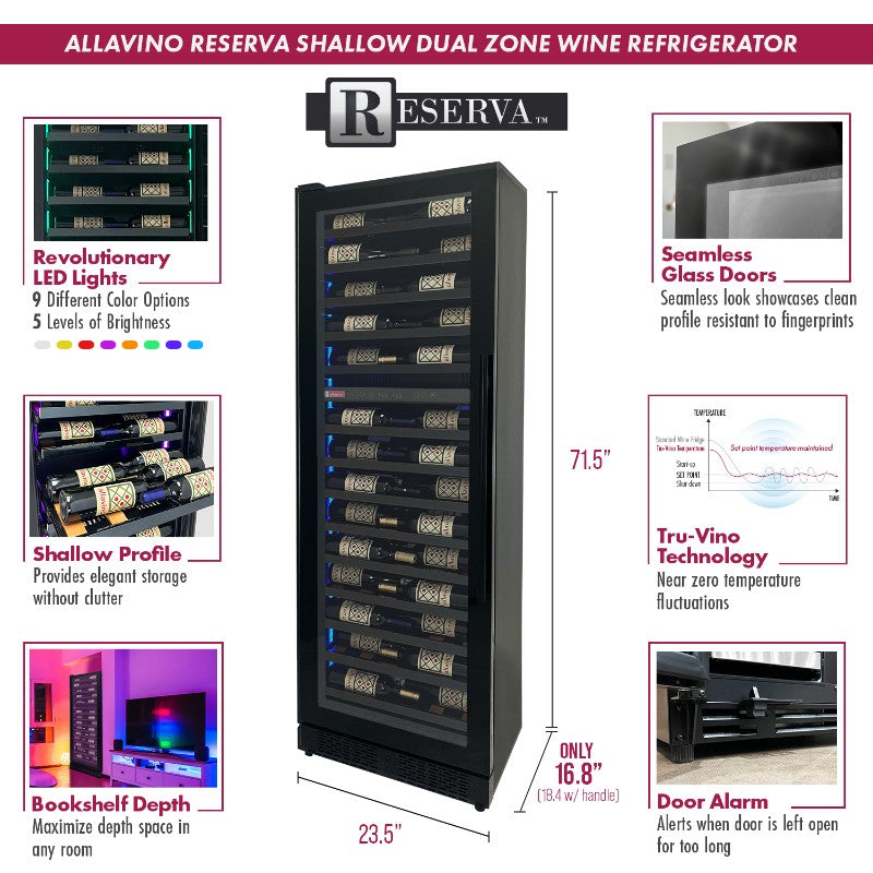 Allavino Reserva 67-Bottle Dual Zone Shallow Wine Cooler 71" VSW6771D-2BL
