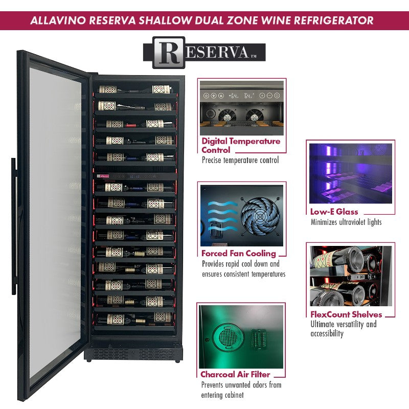 Allavino Reserva 67-Bottle Dual Zone Shallow Wine Cooler 71" VSW6771D-2BL