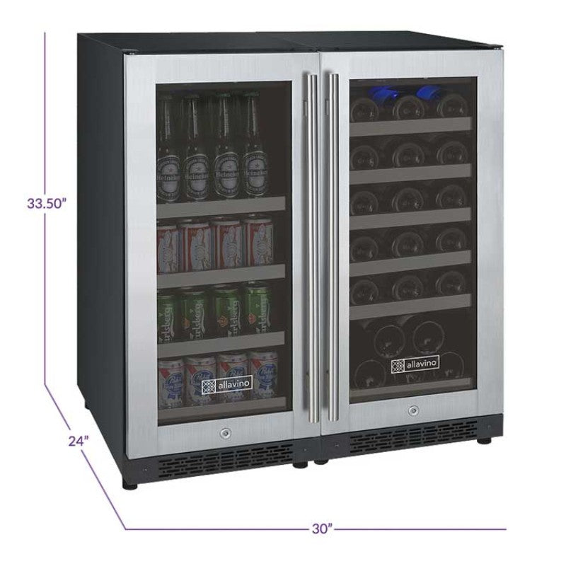 Allavino 30" Dual Zone Wine & Beverage Fridge – 30 Bottle / 88 Can VSWB30-2SF20