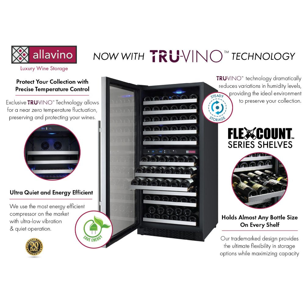 Allavino Wine Refrigerator 121 Bottle Dual Zone Tru-Vino Stainless Steel VSWR121-2SL20