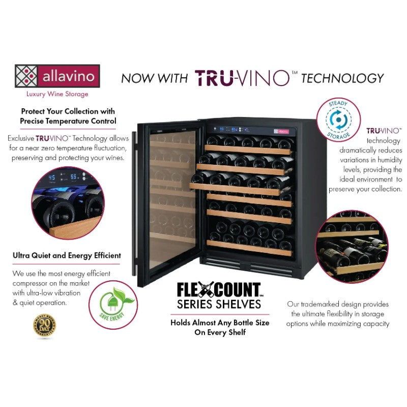 Allavino 56-Bottle Single Zone Built-In Wine Refrigerator FlexCount in Black VSWR56-1BL20