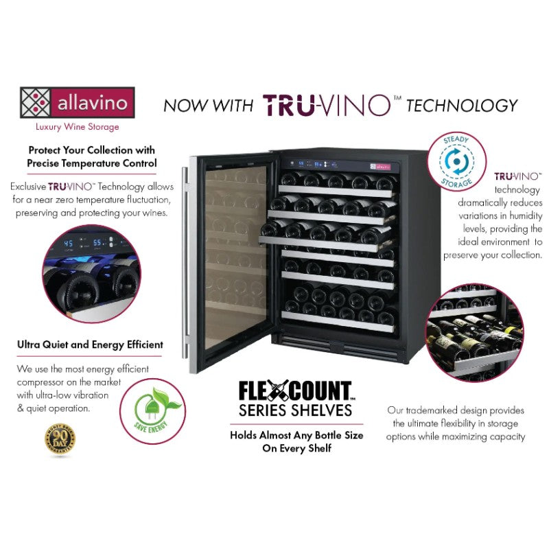 Allavino 56-Bottle Single Zone Built-In Wine Refrigerator FlexCount in Stainless Steel VSWR56-1SL20