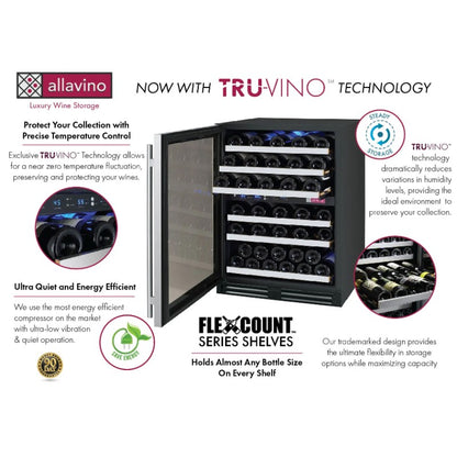 Allavino 56-Bottle Dual Zone Built-In Wine Refrigerator FlexCount in Stainless Steel VSWR56-2SL20