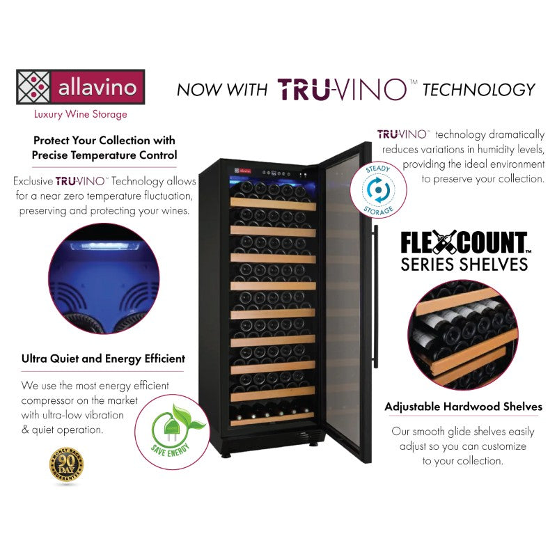 Allavino Wine Refrigerator 99 Bottle Single Zone Black Door YHWR99-1BR20